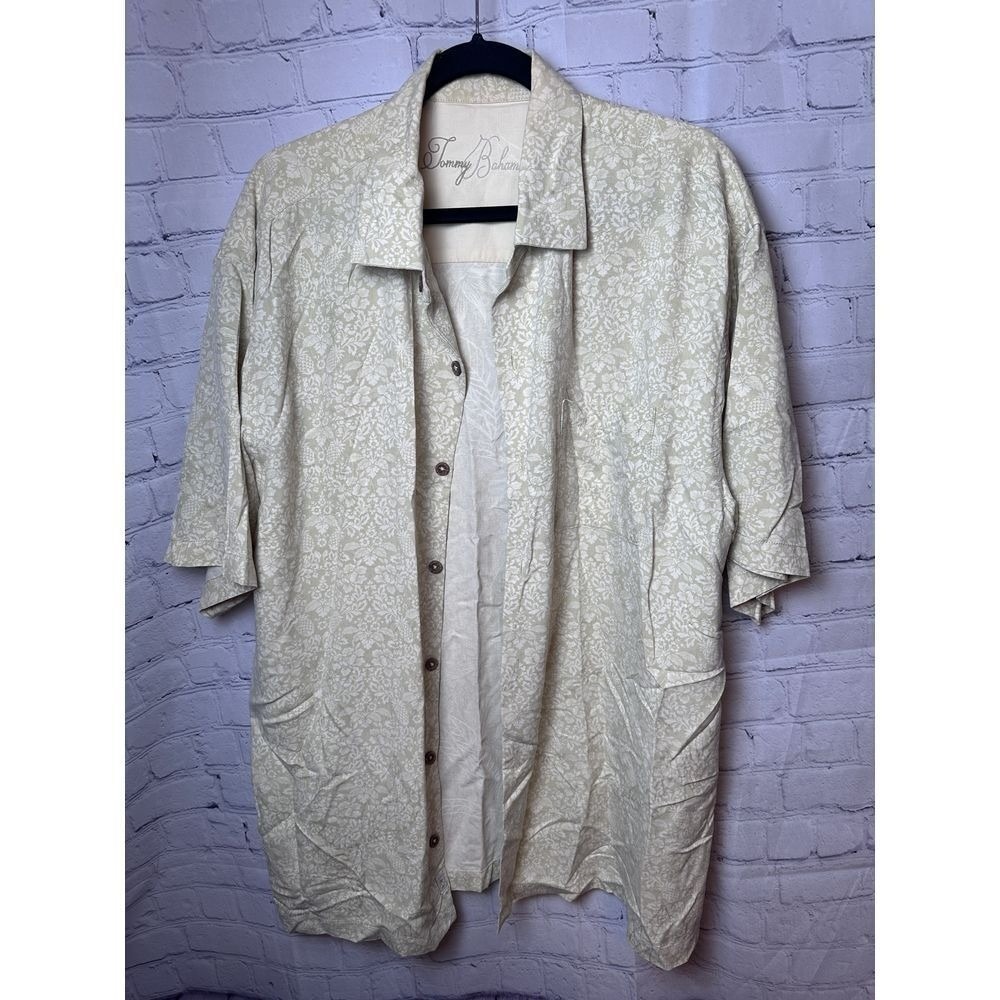 Tommy Bahama Camp Shirt SILK Button Down Short Sleeve Beige Size Unknown